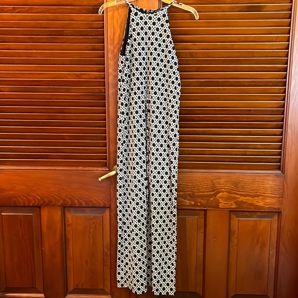 Navy and White Geometric Print Maxi Dress from The Limited